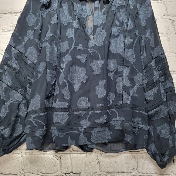 Joie Chaylse Floral Embroidery Lace Trim Blouse In Deep Sea Size XS - Picture 3 of 14